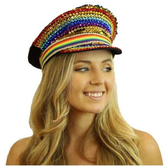 RAINBOW PRIDE SEQUIN CAPTAIN HAT - NWT! - Picture 15 of 15